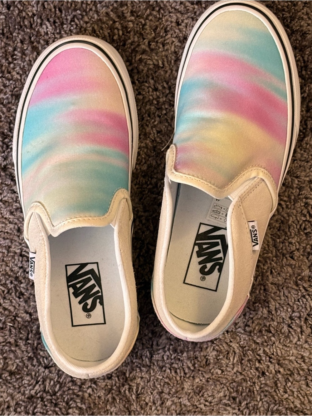 Brand new! Vans Slip-On Sneakers with Pastel Pink, Blue, and Yellow Tie-Dye